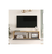 Mueble TV Moderno con Puerta en Melamina Color Antracita y Cambria 100x31.5x29.6cm - Diseño Elegante para Salón.