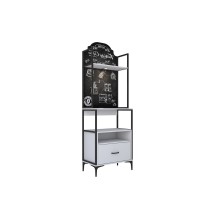 Buffet de Cocina con Estantes y Cajón en Melamina Blanca y Metal Negro, 70x40x205 cm, Ideal para Almacenamiento en Cocinas